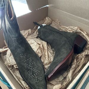 Tecovas Dark Green Suede Heeled Boots Dakotas